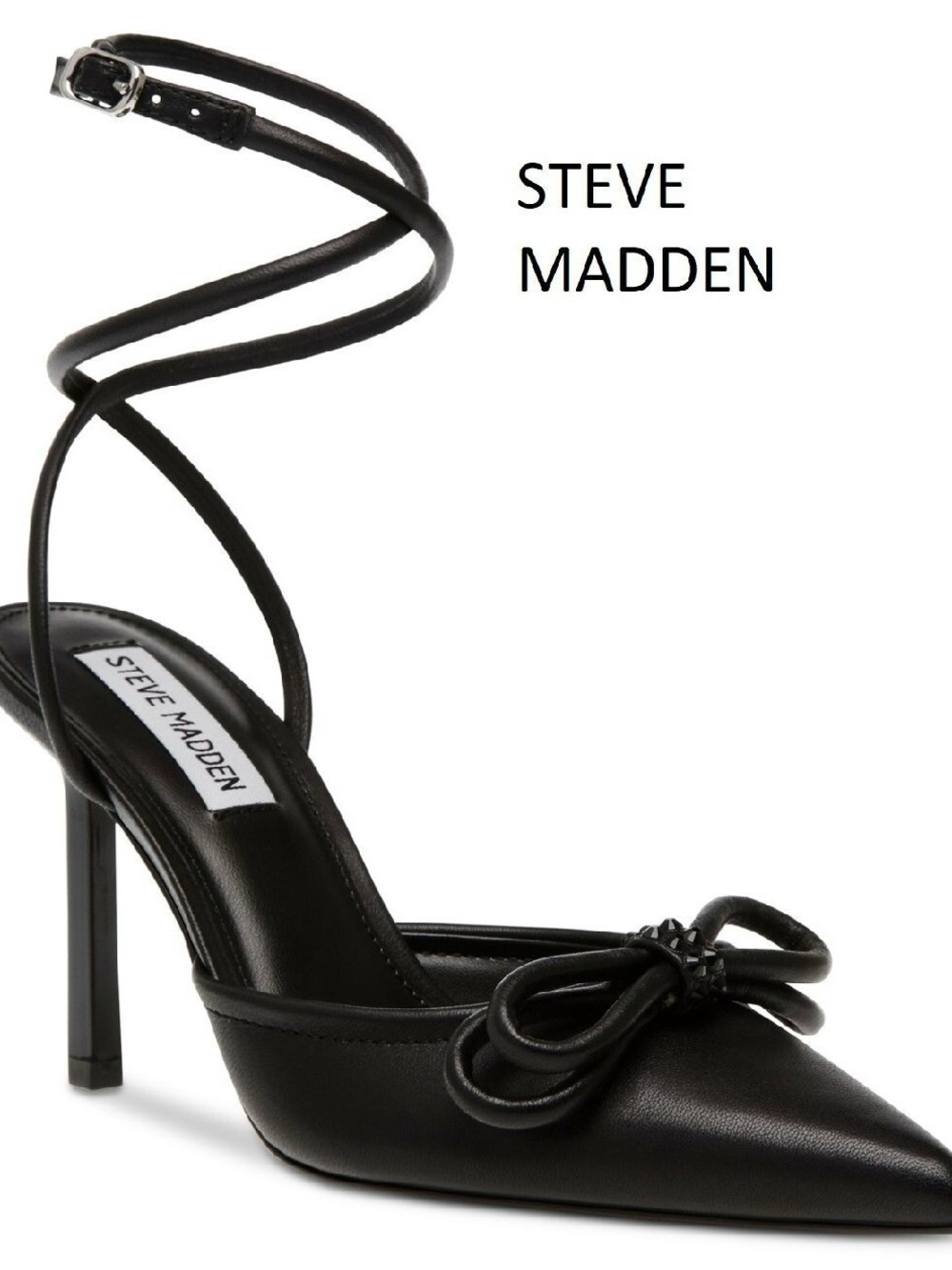 Steve Madden Black Pointed-Toe Stiletto Heels with Bow and Wrap Straps